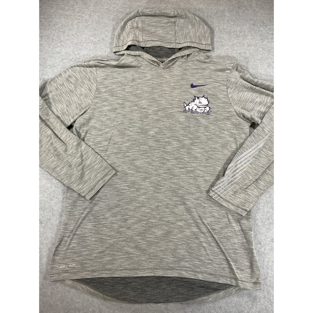 Nike TCU Horned Frogs Dri-FIT Heather Hooded Long Sleeve T-Shirt Mens L 2479